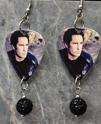 Nine Inch Nails Trent Reznor Guitar Pick Earrings with Black Pave Bead Dangles