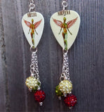 Nirvana In Utero Guitar Pick Earrings with Pave Bead Dangles