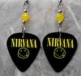 Nirvana Smiley Face Guitar Pick Earrings with Yellow Opal Swarovski Crystals