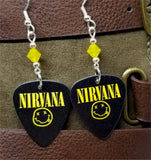 Nirvana Smiley Face Guitar Pick Earrings with Yellow Opal Swarovski Crystals