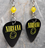 Nirvana Smiley Face Guitar Pick Earrings with Yellow Opal Swarovski Crystals