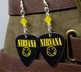 Nirvana Smiley Face Guitar Pick Earrings with Yellow Opal Swarovski Crystals