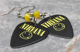 Nirvana Smiley Face Guitar Pick Earrings with Yellow Opal Swarovski Crystals