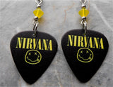 Nirvana Smiley Face Guitar Pick Earrings with Yellow Opal Swarovski Crystals