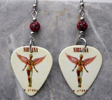 Nirvana In Utero Guitar Pick Earrings with Dark Red Pave Beads