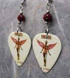 Nirvana In Utero Guitar Pick Earrings with Dark Red Pave Beads