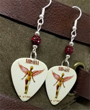 Nirvana In Utero Guitar Pick Earrings with Dark Red Pave Beads