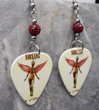 Nirvana In Utero Guitar Pick Earrings with Dark Red Pave Beads