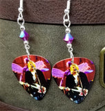 Kurt Cobain on Stage Guitar Pick Earrings With Fuchsia AB Swarovski Crystals