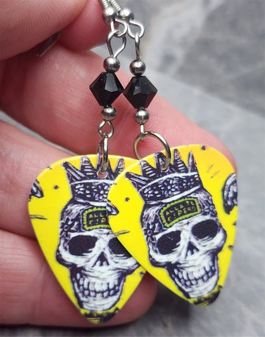 The Offspring Ixnay on the Hombre Guitar Pick Earrings with Black Swarovski Crystals