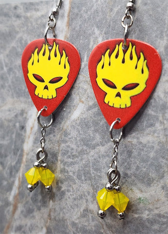 The Offspring Conspiracy of One Guitar Pick Earrings with Yellow Opal Swarovski Dangles