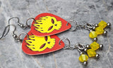 The Offspring Conspiracy of One Guitar Pick Earrings with Yellow Opal Swarovski Dangles