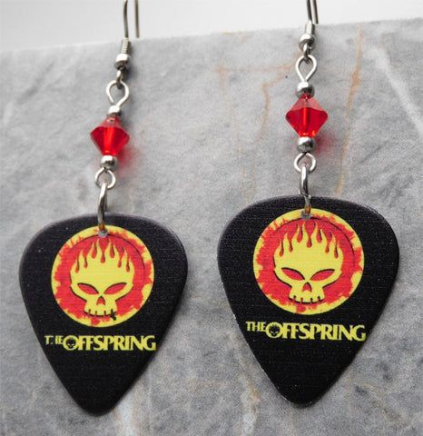 The Offspring Guitar Pick Earrings with Red Swarovski Crystals