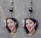 Olivia Rodrigo Sticking Out Her Tongue Guitar Pick Earrings with Black Swarovski Crystals