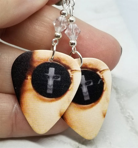 Ozzy Osbourne Under Cover Guitar Pick Earrings with Clear Swarovski Crystals