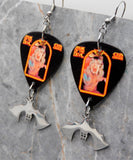 Ozzy Osbourne Speak of the Devil Guitar Pick Earrings with Hanging Stainless Steel Bat Charms