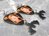 Ozzy Osbourne Speak of the Devil Guitar Pick Earrings with Hanging Stainless Steel Bat Charms