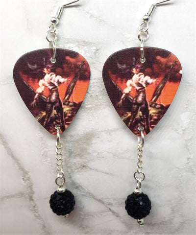 Ozzy Osbourne The Ultimate Sin Guitar Pick Earrings with Black Pave Bead Dangles