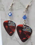 Ozzy Osbourne Ten Commandments Guitar Pick Earrings with Blue Swarovski Crystals
