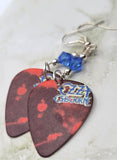Ozzy Osbourne Ten Commandments Guitar Pick Earrings with Blue Swarovski Crystals