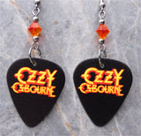 Ozzy Osbourne Black Guitar Pick Earrings with Fire Opal Swarovski Crystals
