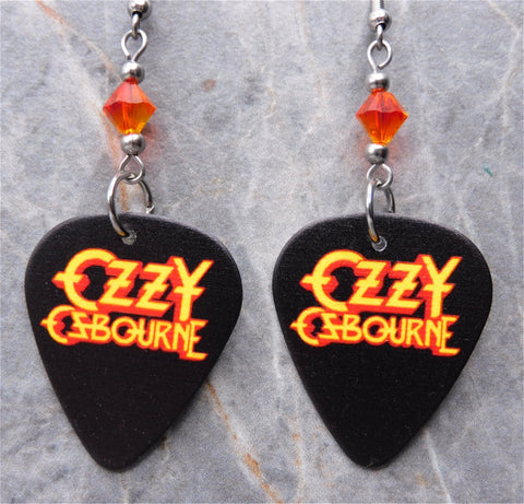 Ozzy Osbourne Black Guitar Pick Earrings with Fire Opal Swarovski Crystals