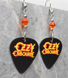 Ozzy Osbourne Black Guitar Pick Earrings with Fire Opal Swarovski Crystals
