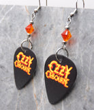 Ozzy Osbourne Black Guitar Pick Earrings with Fire Opal Swarovski Crystals