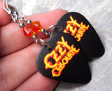 Ozzy Osbourne Black Guitar Pick Earrings with Fire Opal Swarovski Crystals