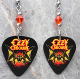 Ozzy Osbourne Bat Guitar Pick Earrings with Orange Swarovski Crystals