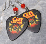 Ozzy Osbourne Bat Guitar Pick Earrings with Orange Swarovski Crystals