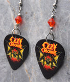 Ozzy Osbourne Bat Guitar Pick Earrings with Orange Swarovski Crystals