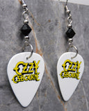 Ozzy Osbourne White Guitar Pick Earrings with Black Swarovski Crystals