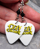 Ozzy Osbourne White Guitar Pick Earrings with Black Swarovski Crystals