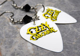Ozzy Osbourne White Guitar Pick Earrings with Black Swarovski Crystals