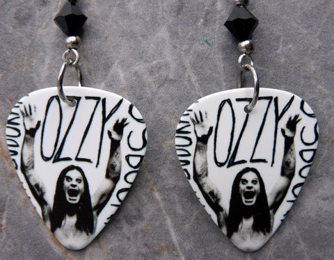 Ozzy Osbourne Guitar Pick Earrings with Black Swarovski Crystals