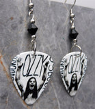 Ozzy Osbourne Guitar Pick Earrings with Black Swarovski Crystals