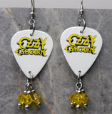 Ozzy Osbourne White Guitar Pick Earrings with Yellow Swarovski Crystal Dangles