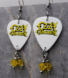 Ozzy Osbourne White Guitar Pick Earrings with Yellow Swarovski Crystal Dangles