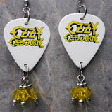 Ozzy Osbourne White Guitar Pick Earrings with Yellow Swarovski Crystal Dangles