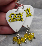 Ozzy Osbourne White Guitar Pick Earrings with Yellow Swarovski Crystal Dangles