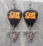 Ozzy Osbourne Black Guitar Pick Earrings with Hanging Bat Charms