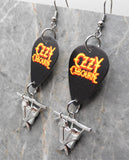 Ozzy Osbourne Black Guitar Pick Earrings with Hanging Bat Charms