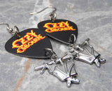 Ozzy Osbourne Black Guitar Pick Earrings with Hanging Bat Charms