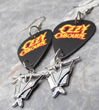 Ozzy Osbourne Black Guitar Pick Earrings with Hanging Bat Charms