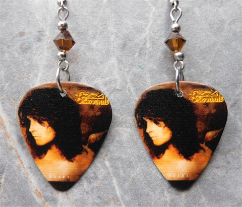 Ozzy Osbourne No More Tears Guitar Pick Earrings with Brown Swarovski Crystals