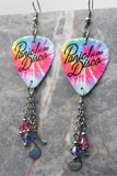 Panic at the Disco Tie Dye Guitar Pick Earrings with Music Note Charms and Swarovski Crystal Dangles