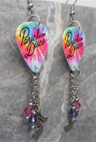 Panic at the Disco Tie Dye Guitar Pick Earrings with Music Note Charms and Swarovski Crystal Dangles