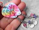 Panic at the Disco Tie Dye Guitar Pick Earrings with Music Note Charms and Swarovski Crystal Dangles