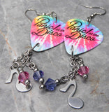 Panic at the Disco Tie Dye Guitar Pick Earrings with Music Note Charms and Swarovski Crystal Dangles